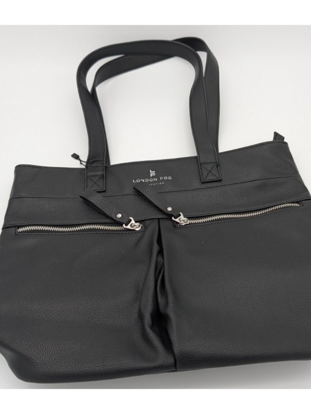 London Fog Black Satchel Purse Bag Vegan Leather Large Spacious Compartment Tote